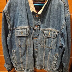 Vintage Woolrich Denim Jacket Men’s XL Fleece Lined Outdoors Distressed